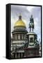 Golden Dome of St. Isaac's Cathedral Built in 1818 and the Equestrian Statue of Tsar Nicholas-Gavin Hellier-Framed Stretched Canvas