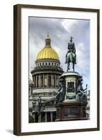 Golden Dome of St. Isaac's Cathedral Built in 1818 and the Equestrian Statue of Tsar Nicholas-Gavin Hellier-Framed Photographic Print