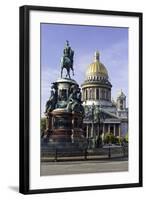 Golden Dome of St. Isaac's Cathedral Built in 1818 and the Equestrian Statue of Tsar Nicholas-Gavin Hellier-Framed Photographic Print