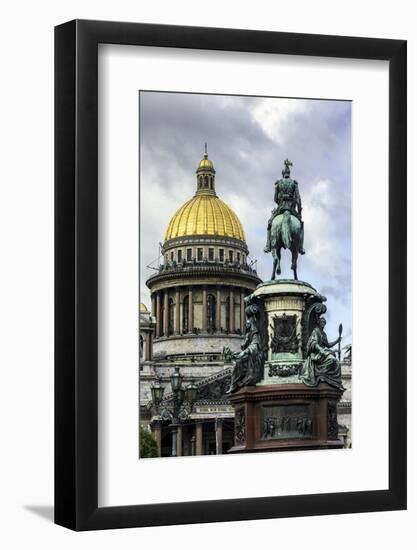 Golden Dome of St. Isaac's Cathedral Built in 1818 and the Equestrian Statue of Tsar Nicholas-Gavin Hellier-Framed Photographic Print