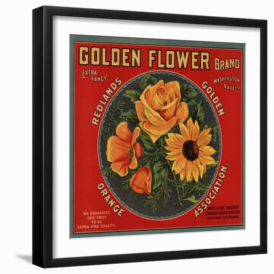 Golden Flower Brand - Redlands, California - Citrus Crate Label-Lantern Press-Framed Art Print