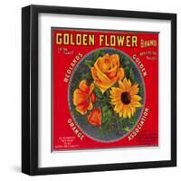 Golden Flower Orange Label - Redlands, CA-Lantern Press-Framed Art Print