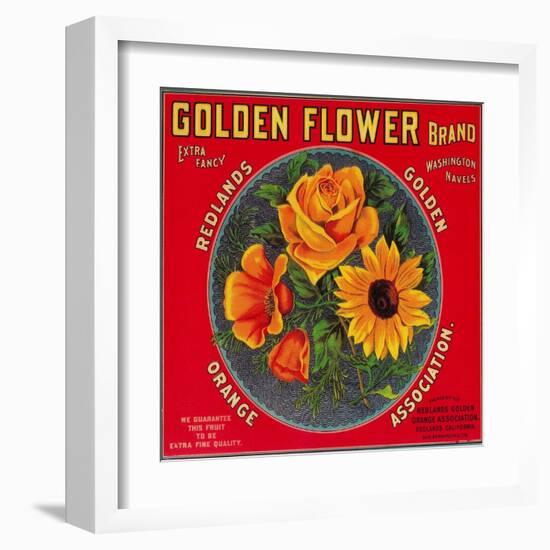 Golden Flower Orange Label - Redlands, CA-Lantern Press-Framed Art Print