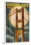 Golden Gate Bridge and Moon - San Francisco, CA-Lantern Press-Framed Art Print