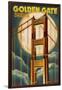 Golden Gate Bridge and Moon - San Francisco, CA-Lantern Press-Framed Art Print