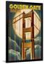 Golden Gate Bridge and Moon - San Francisco, CA-Lantern Press-Framed Art Print