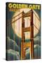 Golden Gate Bridge and Moon - San Francisco, CA-Lantern Press-Stretched Canvas