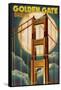 Golden Gate Bridge and Moon - San Francisco, CA-Lantern Press-Framed Stretched Canvas