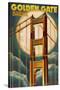 Golden Gate Bridge and Moon - San Francisco, CA-Lantern Press-Stretched Canvas