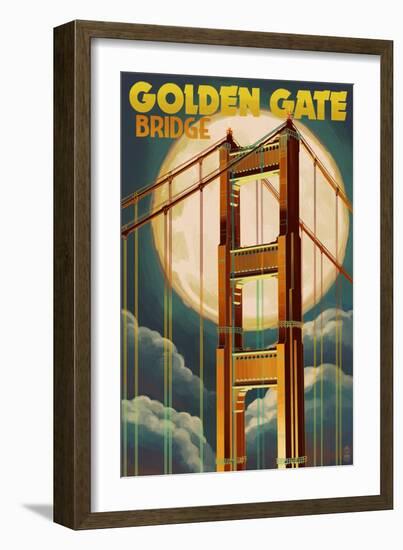 Golden Gate Bridge and Moon - San Francisco, CA-Lantern Press-Framed Art Print