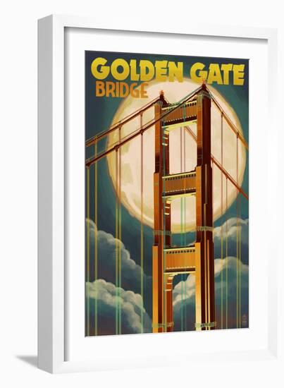 Golden Gate Bridge and Moon - San Francisco, CA-Lantern Press-Framed Art Print