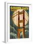 Golden Gate Bridge and Moon - San Francisco, CA-Lantern Press-Framed Art Print