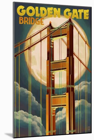 Golden Gate Bridge and Moon - San Francisco, CA-Lantern Press-Mounted Art Print