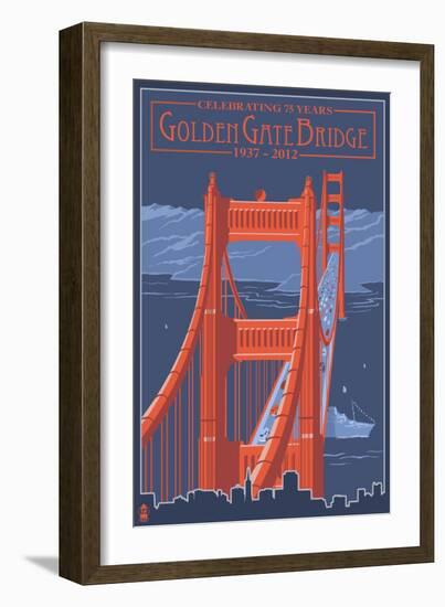 Golden Gate Bridge and Skyline - 75th Anniversary - San Francisco, CA-Lantern Press-Framed Art Print