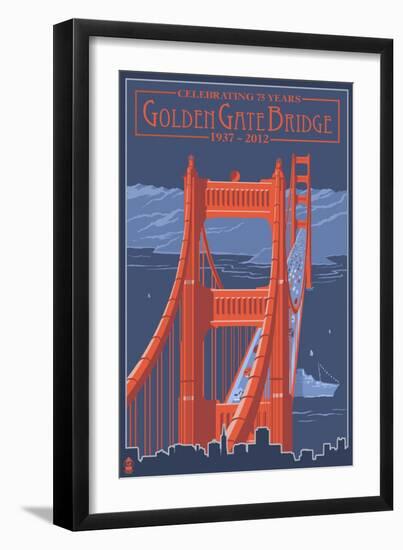 Golden Gate Bridge and Skyline - 75th Anniversary - San Francisco, CA-Lantern Press-Framed Art Print