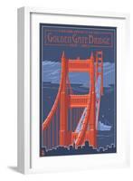 Golden Gate Bridge and Skyline - 75th Anniversary - San Francisco, CA-Lantern Press-Framed Art Print