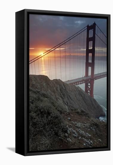 Golden Gate Bridge at Dawn with San Francisco City Lights in the Background-Adam Barker-Framed Stretched Canvas