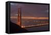 Golden Gate Bridge at Dawn with San Francisco City Lights in the Background-Adam Barker-Framed Stretched Canvas