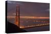 Golden Gate Bridge at Dawn with San Francisco City Lights in the Background-Adam Barker-Stretched Canvas