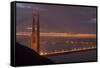 Golden Gate Bridge at Dawn with San Francisco City Lights in the Background-Adam Barker-Framed Stretched Canvas