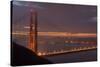 Golden Gate Bridge at Dawn with San Francisco City Lights in the Background-Adam Barker-Stretched Canvas