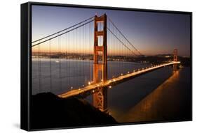 Golden Gate Bridge at Dawn with San Francisco City Lights in the Background-Adam Barker-Framed Stretched Canvas
