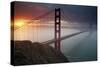 Golden Gate Bridge at Dawn with San Francisco City Lights in the Background-Adam Barker-Stretched Canvas