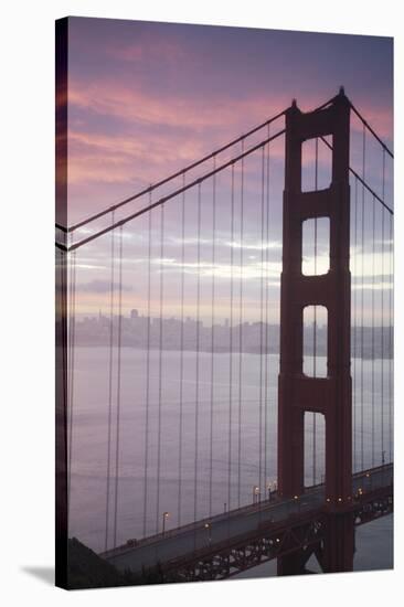 Golden Gate Bridge at Dawn with San Francisco City Lights in the Background-Adam Barker-Stretched Canvas