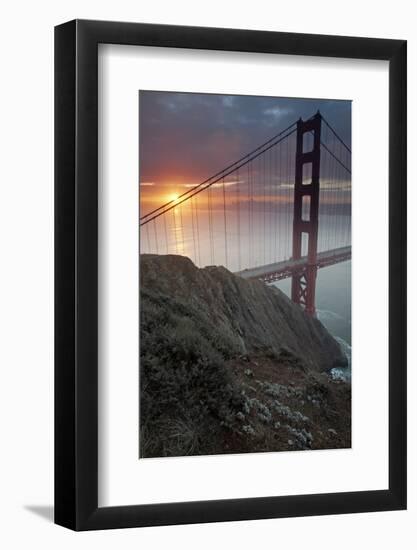 Golden Gate Bridge at Dawn with San Francisco City Lights in the Background-Adam Barker-Framed Photographic Print