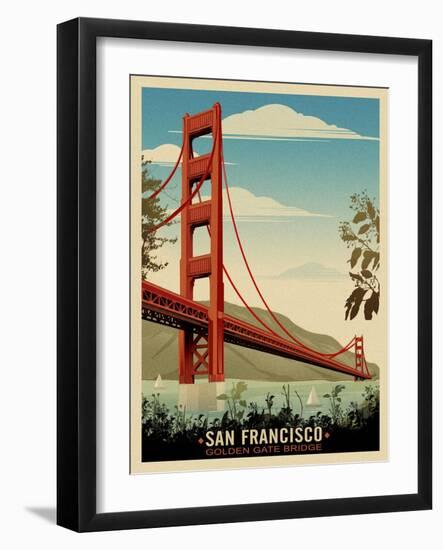 Golden Gate Bridge Daybreak-Old Red Truck-Framed Giclee Print
