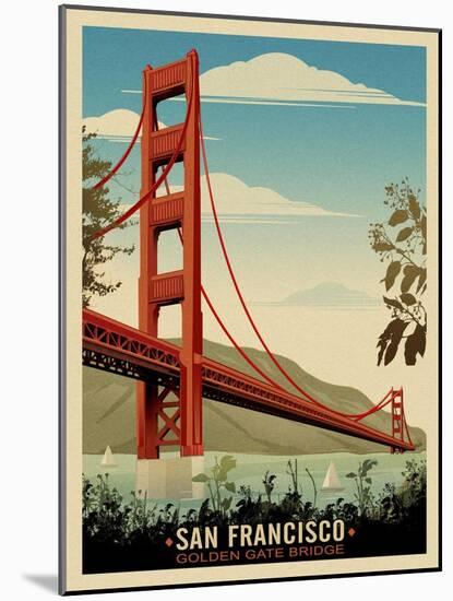 Golden Gate Bridge Daybreak-Old Red Truck-Mounted Giclee Print