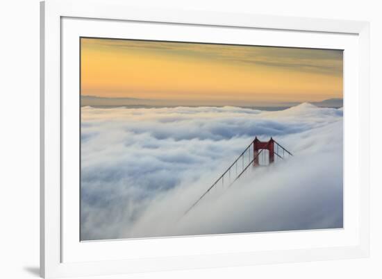 Golden Gate Bridge emerging from the morning fog at sunrise. San Francisco, Marin County, Californi-ClickAlps-Framed Photographic Print