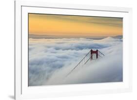 Golden Gate Bridge emerging from the morning fog at sunrise. San Francisco, Marin County, Californi-ClickAlps-Framed Photographic Print