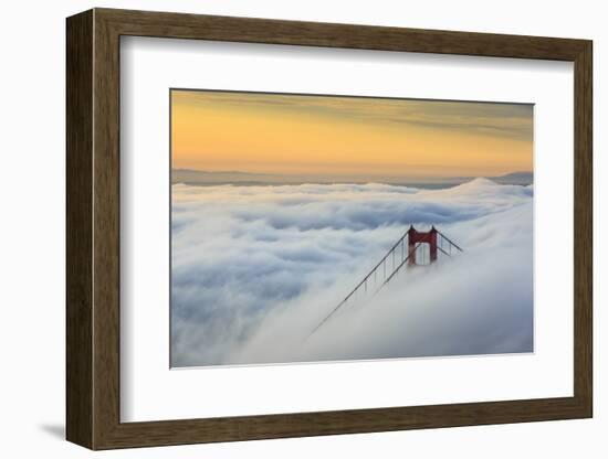 Golden Gate Bridge emerging from the morning fog at sunrise. San Francisco, Marin County, Californi-ClickAlps-Framed Photographic Print