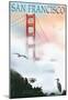 Golden Gate Bridge In Fog - San Francisco, California-null-Mounted Poster