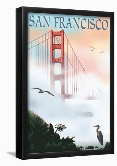 Golden Gate Bridge In Fog - San Francisco, California-null-Framed Poster