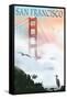 Golden Gate Bridge in Fog - San Francisco, California-Lantern Press-Framed Stretched Canvas