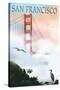 Golden Gate Bridge in Fog - San Francisco, California-Lantern Press-Stretched Canvas