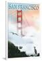 Golden Gate Bridge in Fog - San Francisco, California-Lantern Press-Framed Art Print