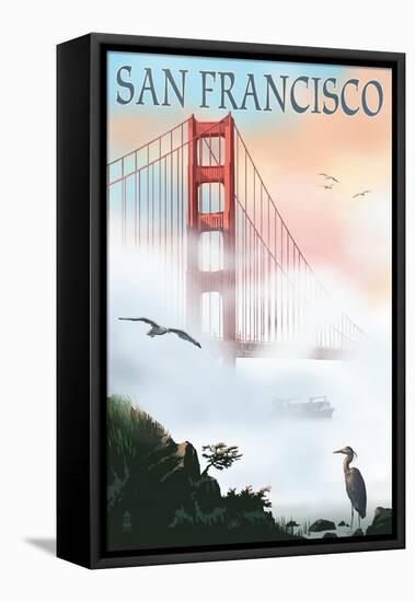 Golden Gate Bridge in Fog - San Francisco, California-Lantern Press-Framed Stretched Canvas