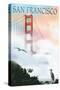 Golden Gate Bridge in Fog - San Francisco, California-Lantern Press-Stretched Canvas