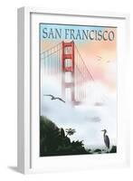 Golden Gate Bridge in Fog - San Francisco, California-Lantern Press-Framed Art Print