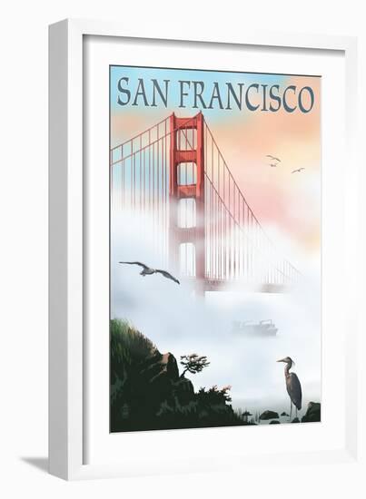 Golden Gate Bridge in Fog - San Francisco, California-Lantern Press-Framed Art Print