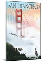 Golden Gate Bridge in Fog - San Francisco, California-Lantern Press-Mounted Art Print