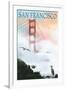 Golden Gate Bridge in Fog - San Francisco, California-Lantern Press-Framed Art Print