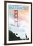 Golden Gate Bridge in Fog - San Francisco, California-Lantern Press-Framed Art Print