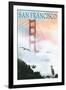 Golden Gate Bridge in Fog - San Francisco, California-Lantern Press-Framed Art Print