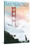 Golden Gate Bridge in Fog - San Francisco, California-Lantern Press-Stretched Canvas