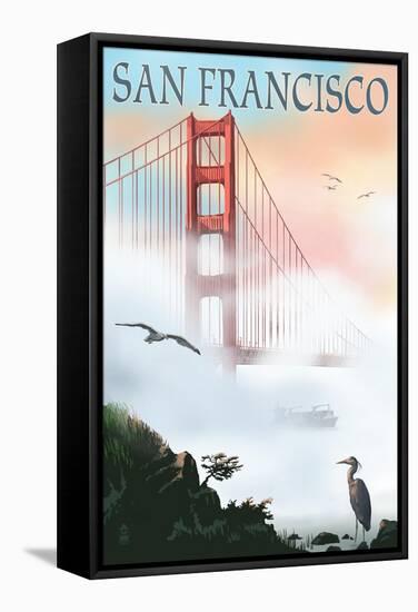 Golden Gate Bridge in Fog - San Francisco, California-Lantern Press-Framed Stretched Canvas