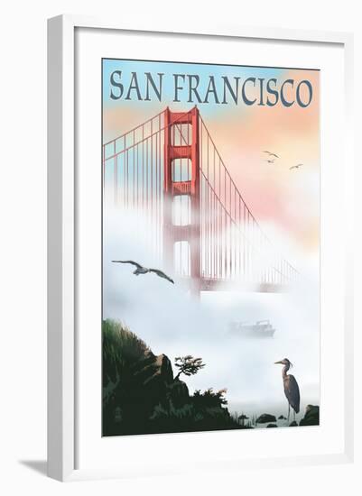 Golden Gate Bridge in Fog - San Francisco, California-Lantern Press-Framed Art Print